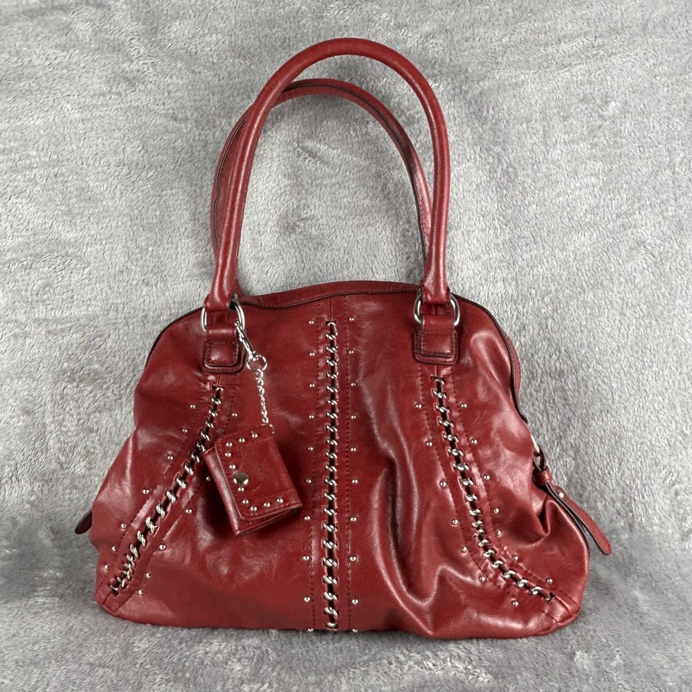 Nine West Y2K Red Vegan Leather Studded Chain Shoulder Bag with Mini Wallet